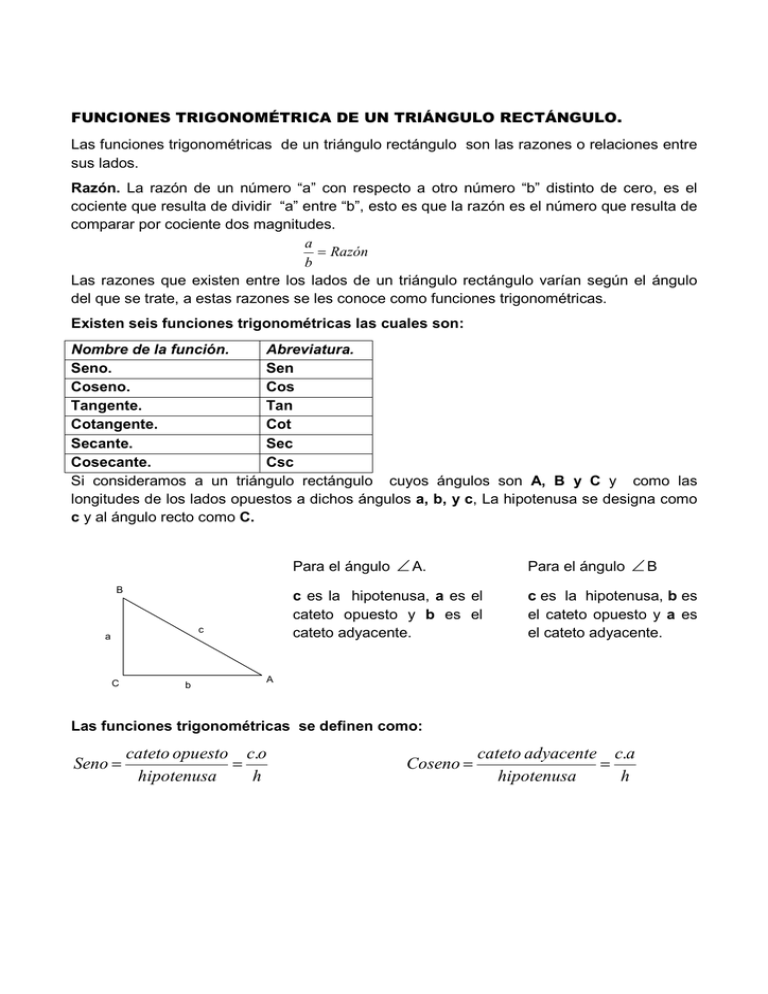 Triangulos Rectangulos Y Funciones Trigonomometricas.