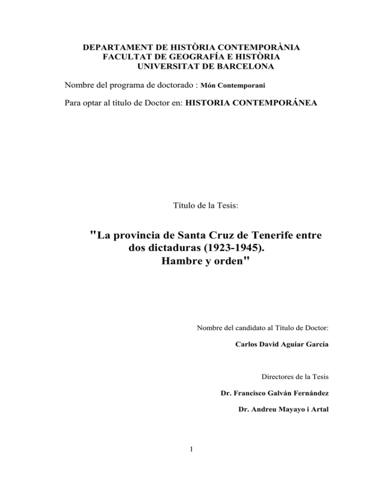 La provincia de Santa Cruz de Tenerife entre dos dictaduras
