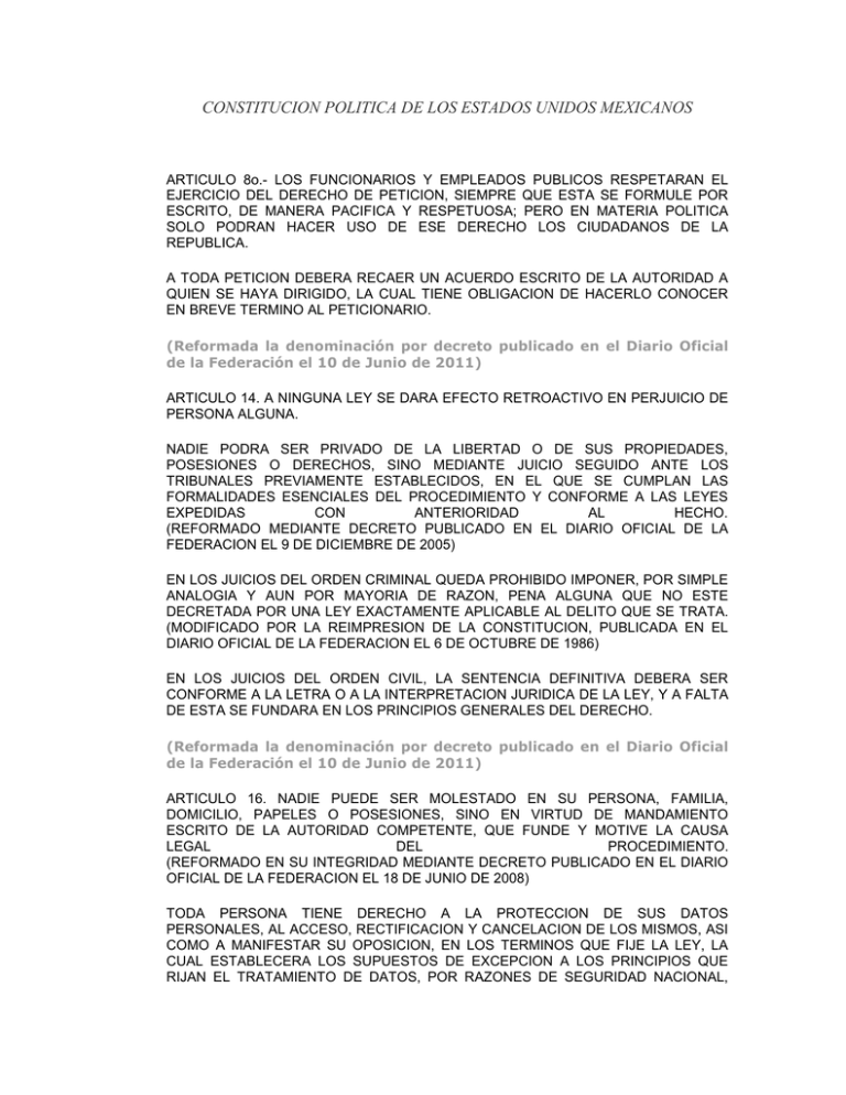 constitucion politica de los estados unidos mexicanos