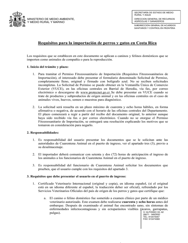 Requisitos Para La Importación De Perros Y Gatos En Costa