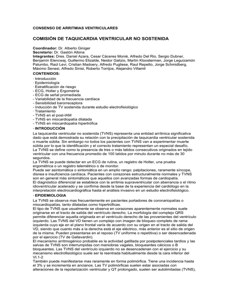 Comisi n De Taquicardia Ventricular No Sostenida Consenso De