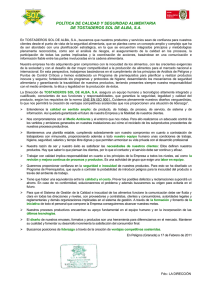 Política de Calidad y Seguridad Alimentaria