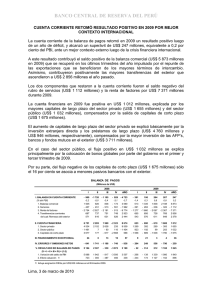Cuenta corriente retomó resultado positivo en 2009 por mejor