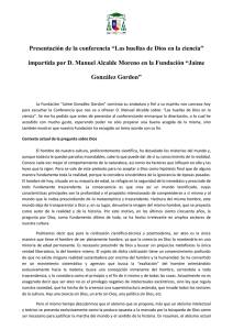 “Las huellas de Dios en la ciencia” impartida por D. Manuel Alcalde