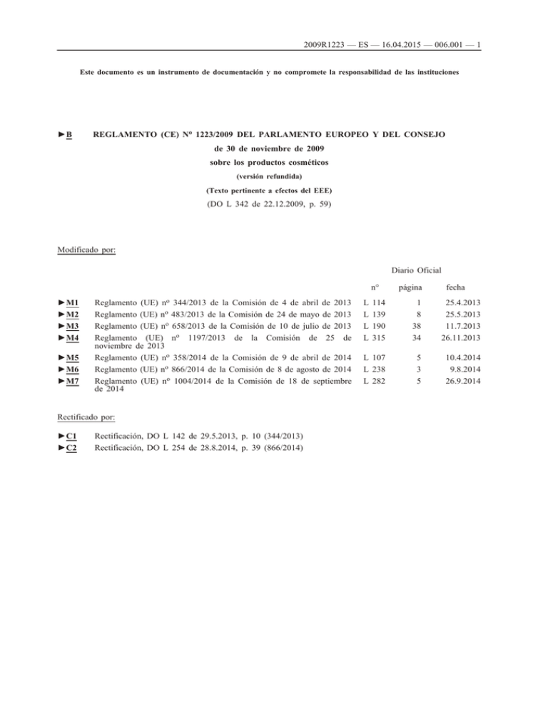 (CE) No 1223/2009 DEL PARLAMENTO