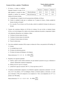 Examen Física y Química 1º Bachillerato: Teoría Atómico-Molecular