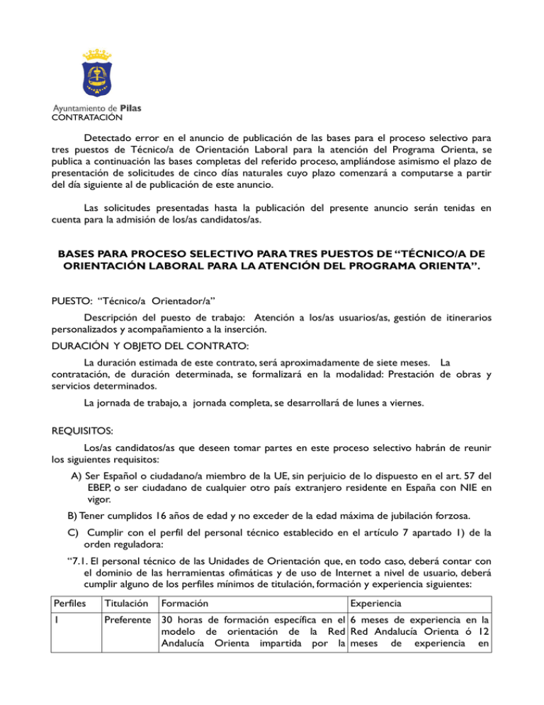 Técnico/a de Orientación Laboral para la Atención del Programa Técnico/a de Orientación Laboral para la Atención del Programa