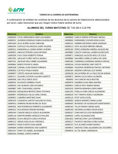 A continuación se enlistan los nombres de los alumnos de la carrera
