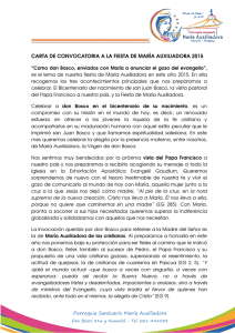 Carta pastoral de convocatoria de la Fiesta de María Auxiliadora 2015