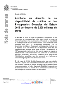 Aprobado un Acuerdo de no disponibilidad de créditos en los