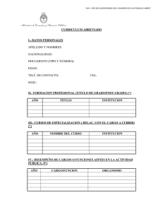 Formulario de Declaración Jurada CV abreviado.