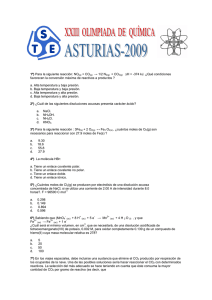 1º) Para la siguiente reacción: NO(g) + CO(g) → 1/2 N2(g) + CO2(g