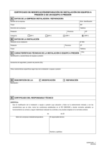 certificado de modificación/reparación de instalación de equipos a
