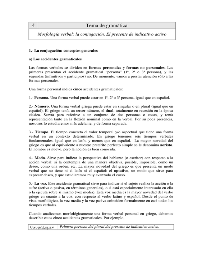 Morfología Verbal La Conjugación El Presente De Indicativo Activo