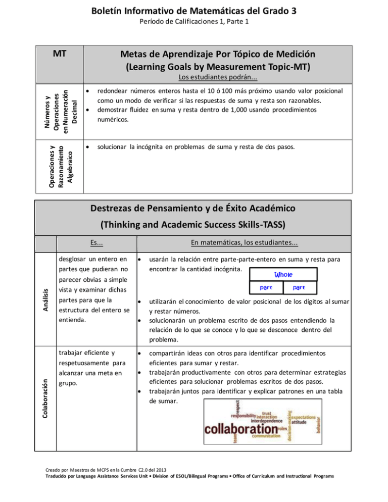 Boletín Informativo De Matemáticas Del Grado 3 Mt Metas De 3434