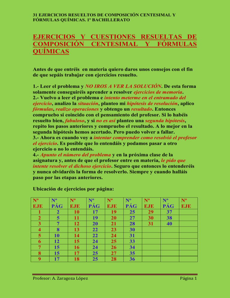 Composición Centesimal Y Fórmulas Químicas