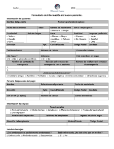 Formulario de información del nuevo paciente.