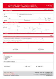 Formulario foja cero para Comunicación de inscripción en el