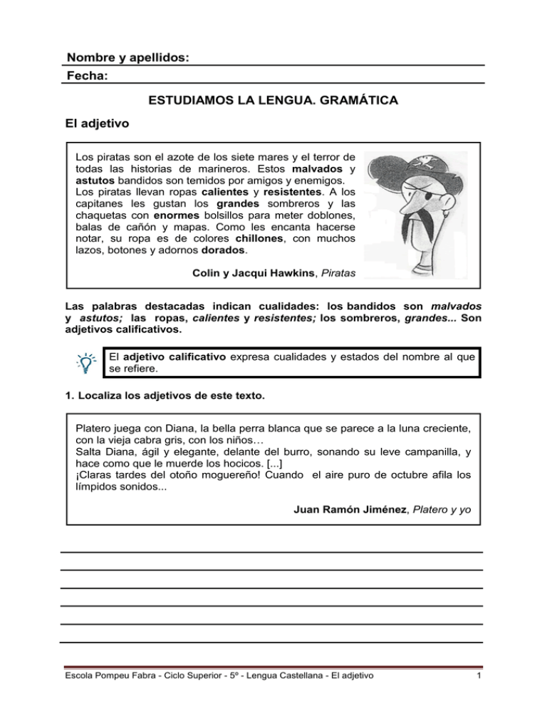 Nombre Y Apellidos: Fecha: ESTUDIAMOS LA LENGUA