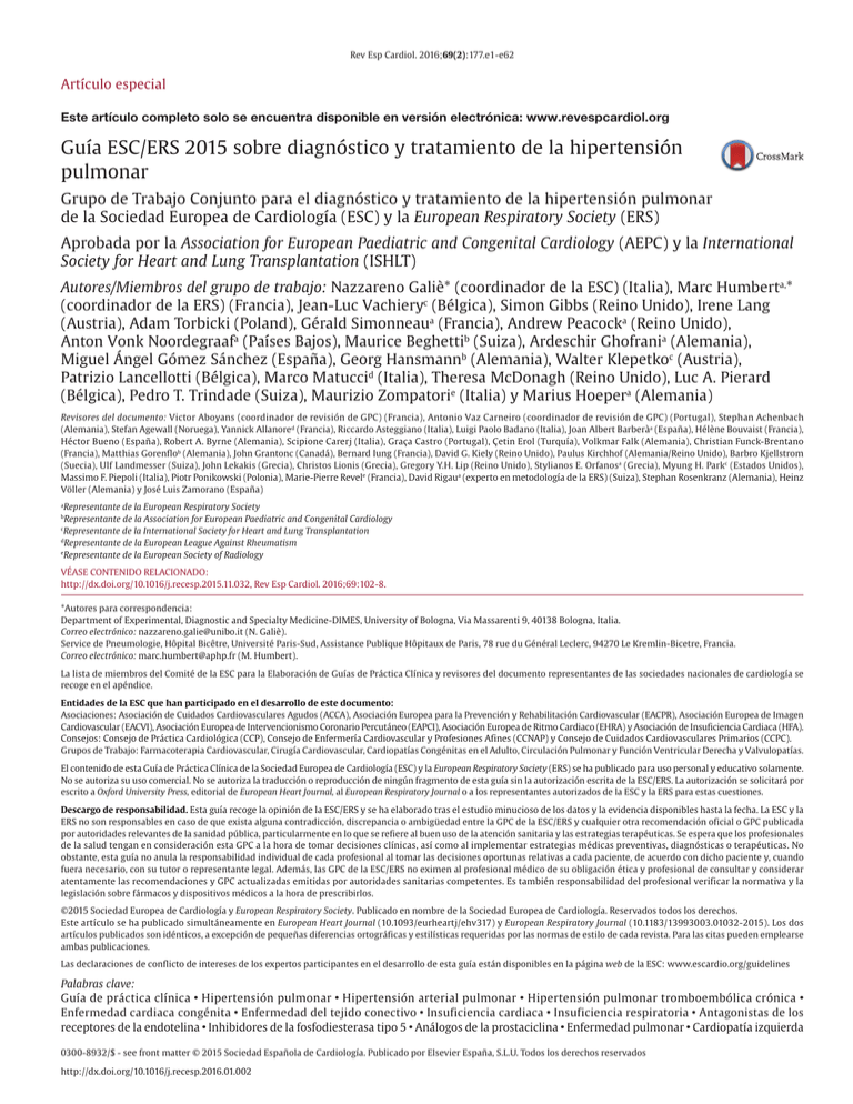 Guía ESC/ERS 2015 Sobre Diagnóstico Y Tratamiento De La