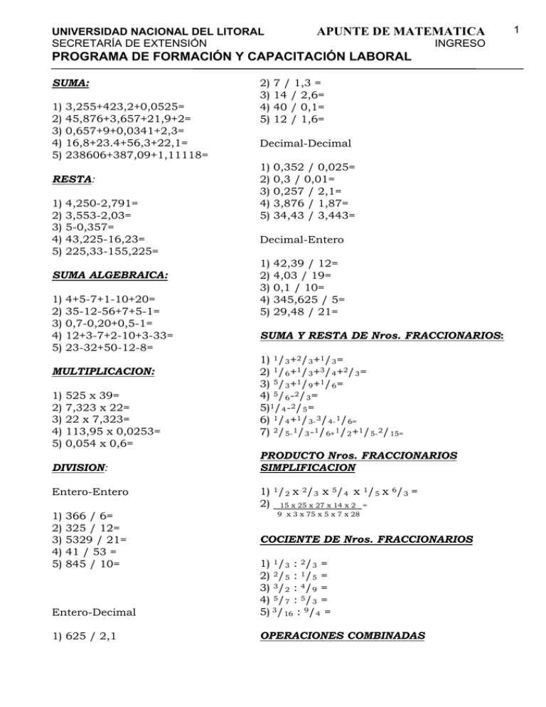 Apunte De Matematica Programa De Formacion Y