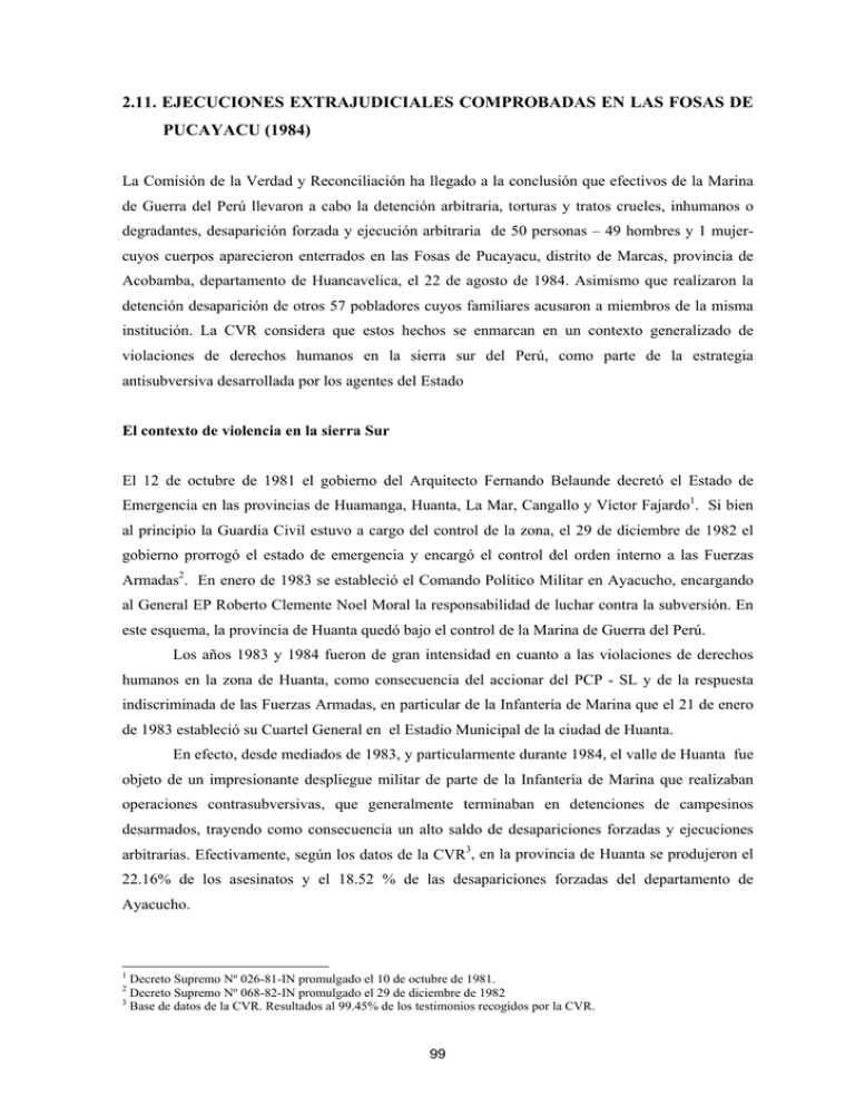 Ejecuciones Extrajudiciales Comprobadas En Las Fosas De Pucayacu