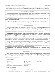 Experimento disolución y precipitación sal común