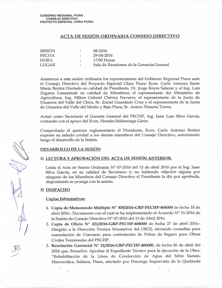 Acta De Sesión Ordinaria Conseto Directivo