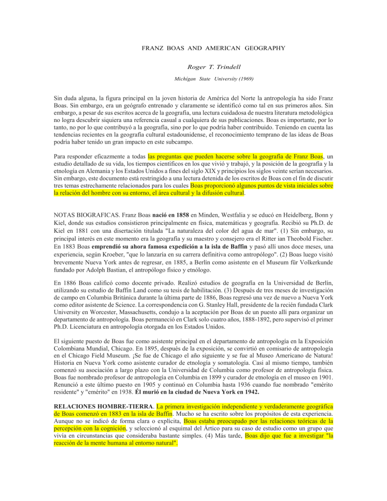 FRANZ BOAS AND AMERICAN GEOGRAPHY ESPAÑOL