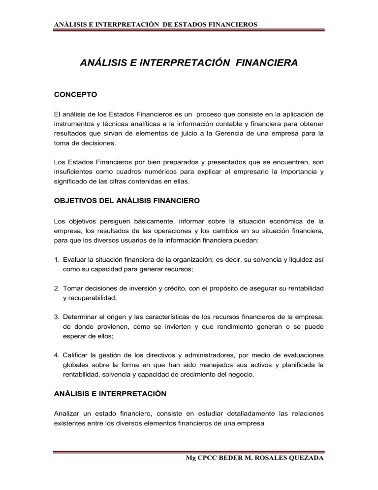 ANALISIS E INTERPRETACION FINANCIERA