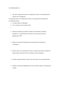 Cuestionario sobre Ética e Informes de Investigación