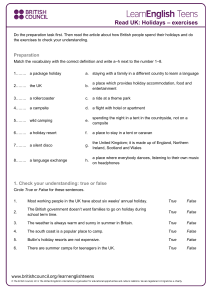 UK Holidays: Vocabulary, Comprehension & Grammar Exercises