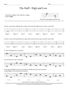 High and Low Notes on the Staff Worksheet