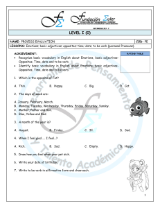 English Vocabulary Worksheet: Emotions, Opposites, Time