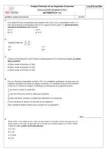 Examen Diagnóstico de Matemáticas 1ro Secundaria