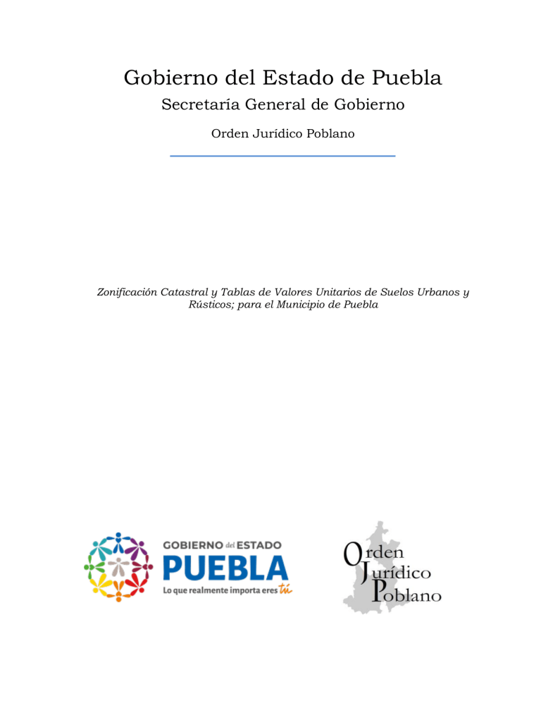 Zonificacion Catastral y Tablas de Valores Unitarios de Suelos Urbanos y Rusticos para el Zonificacion Catastral y Tablas de Valores Unitarios de Suelos Urbanos y Rusticos para el