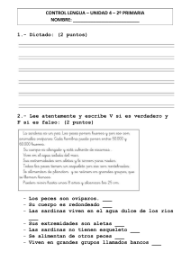 Control Lengua 2º Primaria: Dictado, Sardinas y Signos
