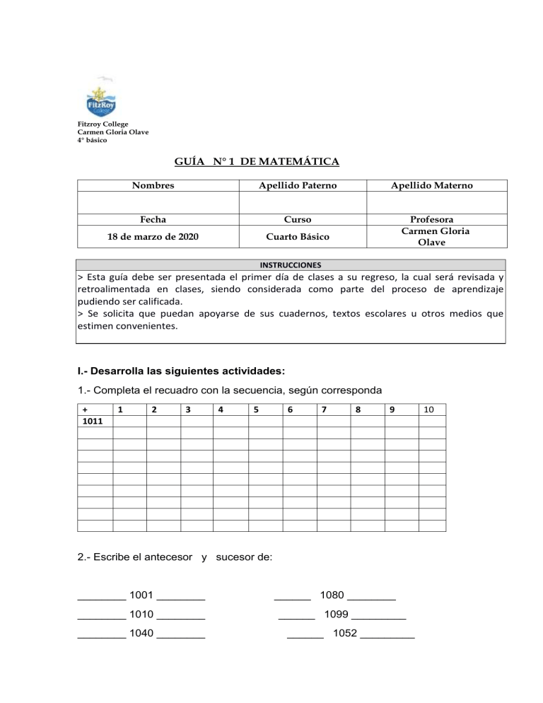GUIA N° 1 MATEM 4°