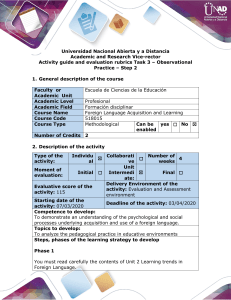 Foreign Language Acquisition Activity Guide & Rubric