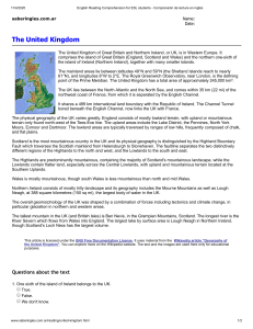 UK Geography Reading Comprehension for ESL Students