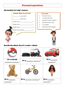 Personal Questions & Object Description Worksheet