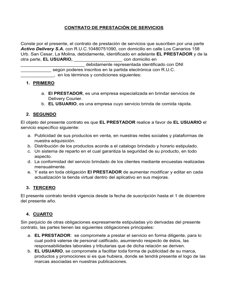 CONTRATO DE PRESTACIÓN DE SERVICIOS Proveedores