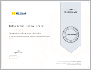 Introduction to Data Science in Python Certificate