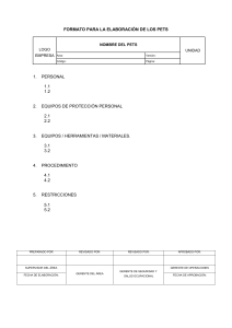 Formato PETS: Procedimiento Estandarizado de Trabajo