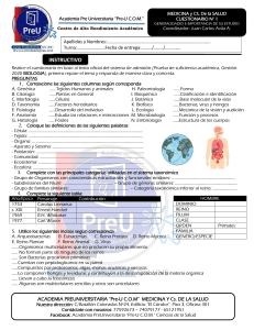Cuestionario de Biología Preuniversitaria: Generalidades