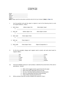 7th Grade Grammar Test: Verbs & Pronouns
