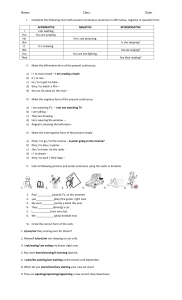 Present Continuous Tense Worksheet