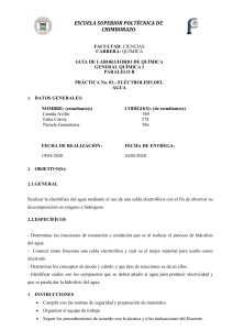 Guía de Laboratorio: Electrólisis del Agua - Química General