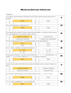 Prueba de Matemáticas Básicas: Conjuntos, Ecuaciones y Regresión Lineal