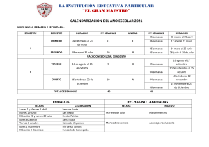 Calendario Escolar 2021 - Institución El Gran Maestro